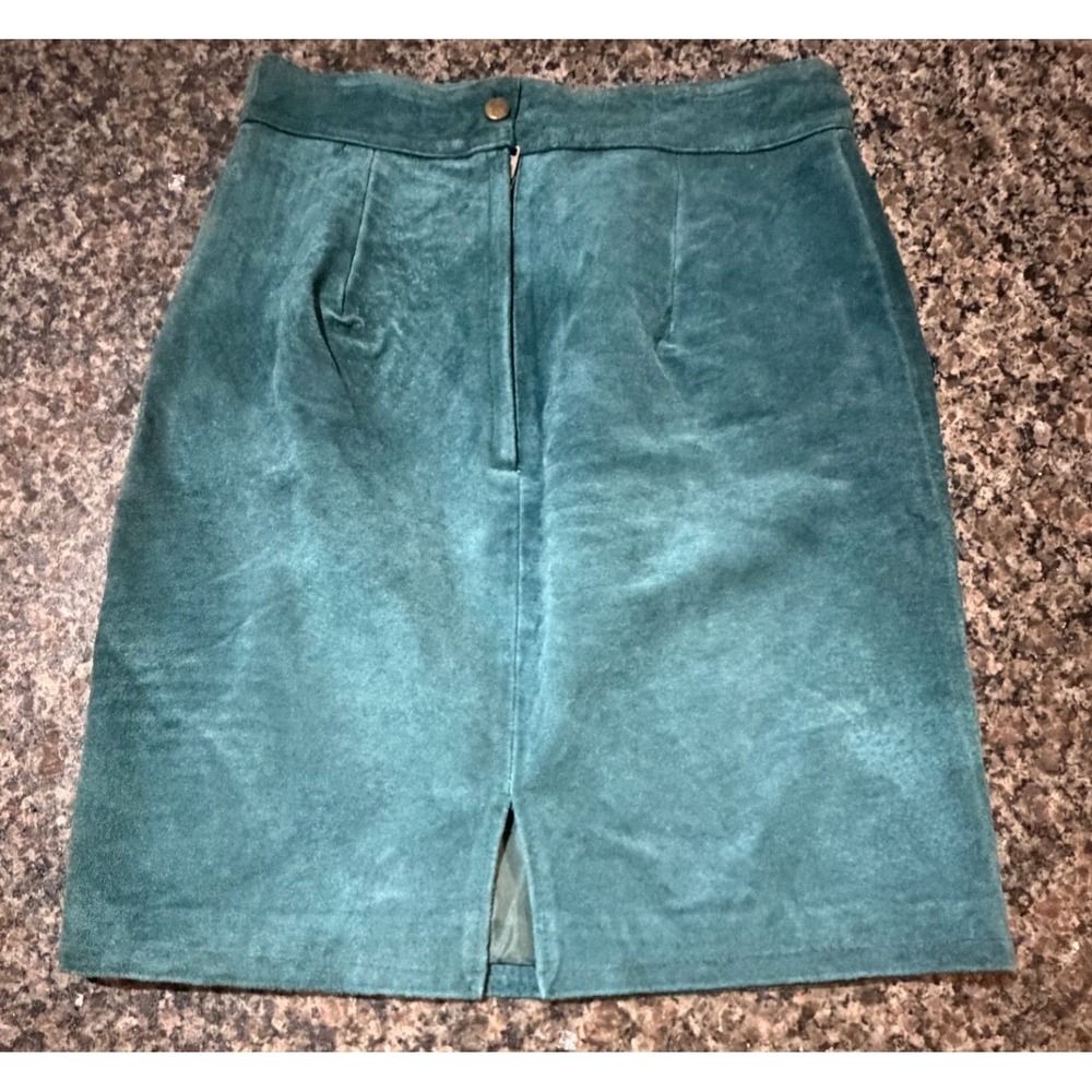 Idea Nuova Vintage Teal‎ Green Suede Leather Pencil Skirt High Waist Size 9/10